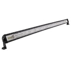 A long black LED off-road light bar with a silver reflective grid and mounting brackets on both ends, shown on a plain white background.