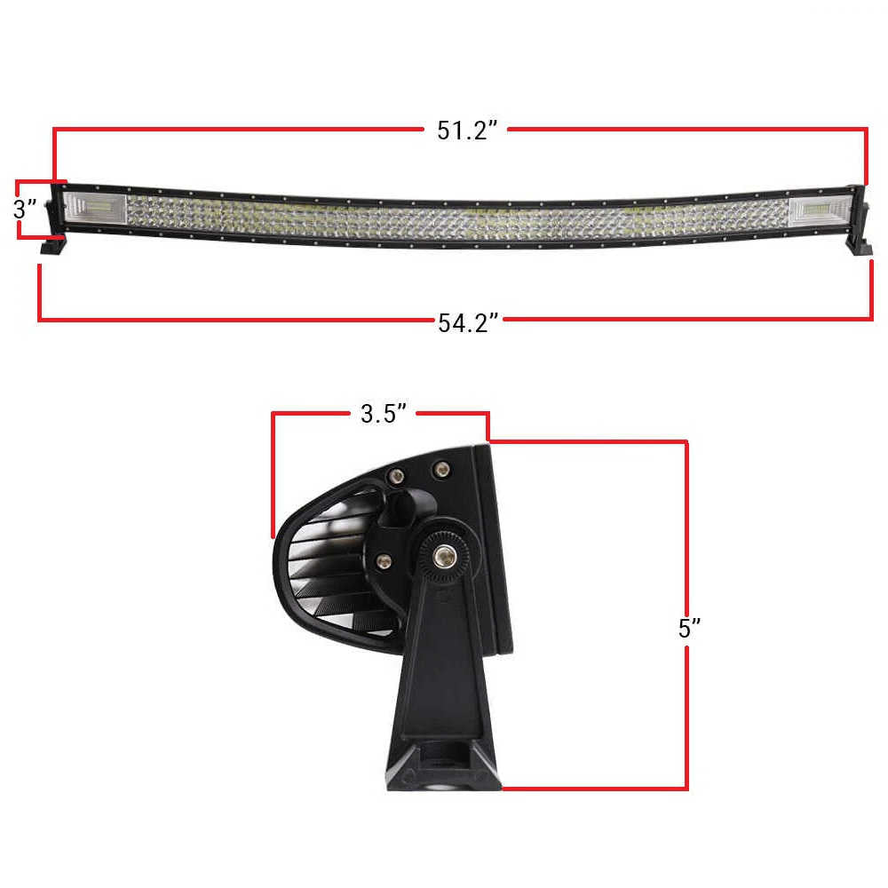 A 51.2 inches black LED off-road light bar shown with red dimension lines and measurements.