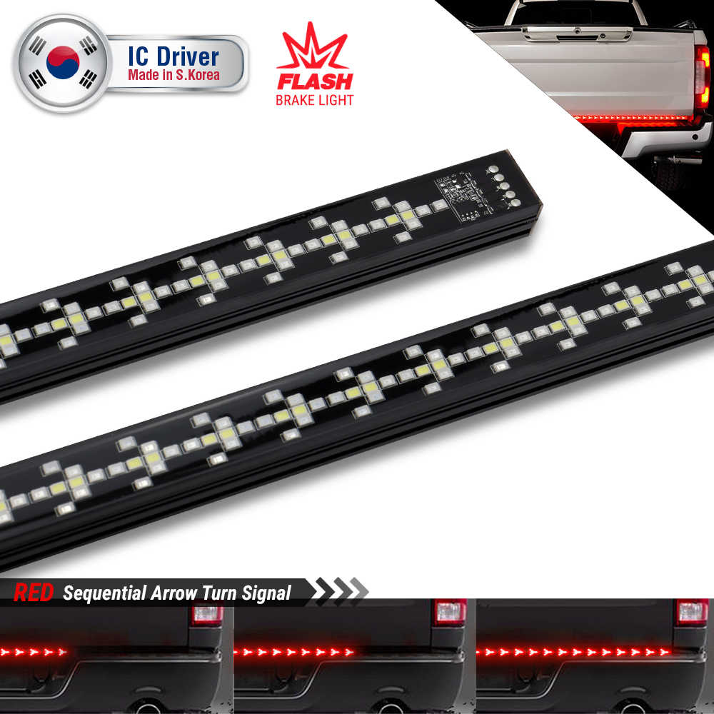 Two black LED brake light bars shown on a white background, with a small inset showing them installed on the rear of a vehicle. The image includes text labels reading 'IC Driver Made in S.Korea