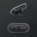 Black LED interior car light with clear lens, showing top and bottom views for easy installation