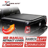 Black truck bed cover with JCWin Auto branding and product features highlighted.