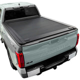 grey Tundra standard bed installed mb retractable tonneau cover with white background