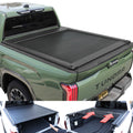 Green Toyota Tundra truck with a black tonneau cover on a white background