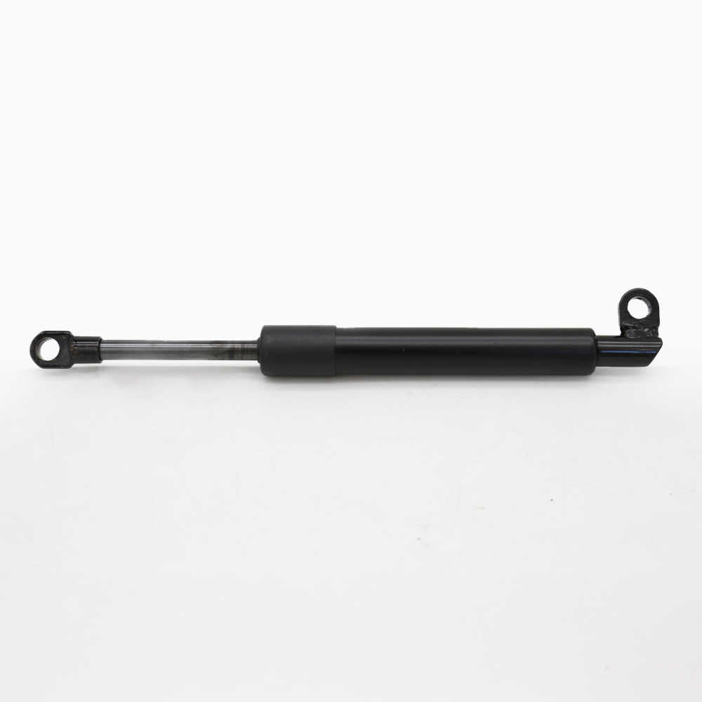 A black hydraulic or pneumatic linear actuator rod with mounting loops on both ends, shown horizontally against a plain white background.