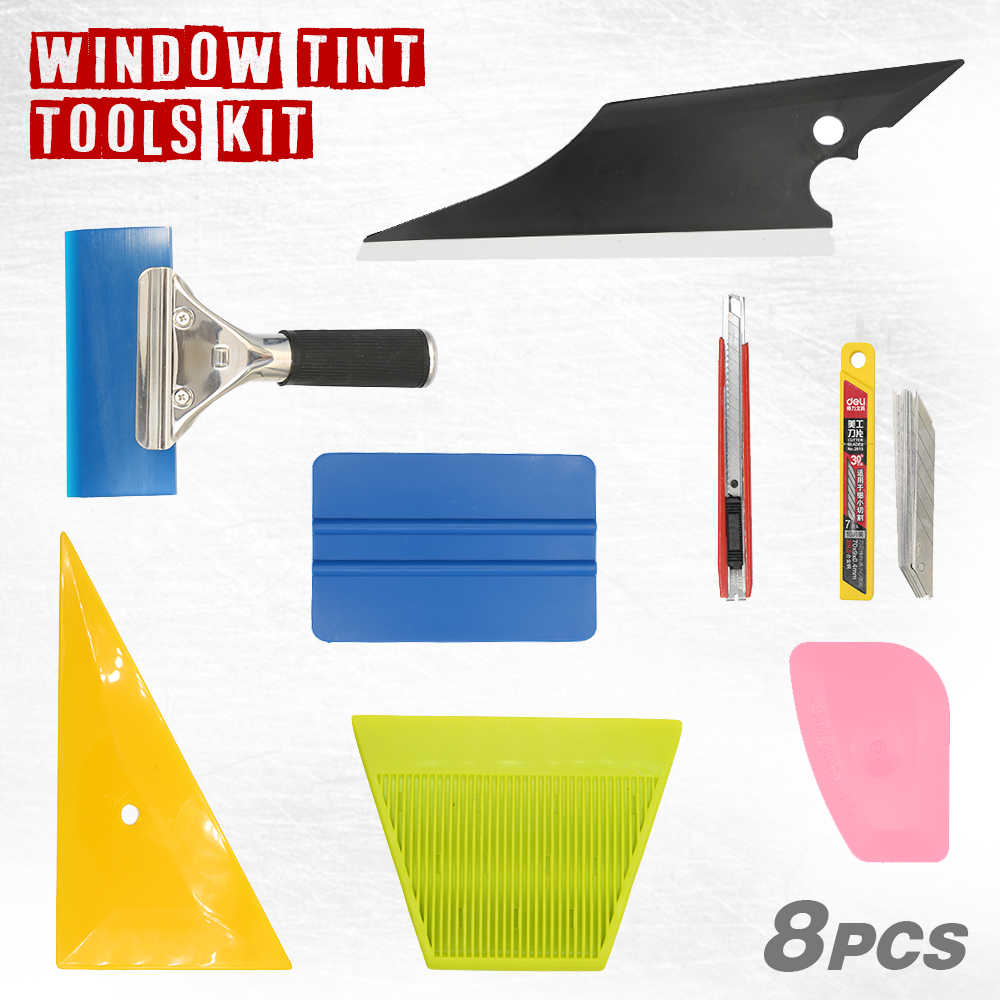 8-piece window tint tools kit with squeegees, blades, and applicators for auto tinting
