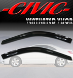 Two glossy black vinyl car windshield sun visor covers displayed against a gray gradient background with a faded white sedan and a large red 'CIVIC' logo at the top.