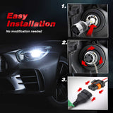 Car headlight installation process with easy installation text and step-by-step instructions.
