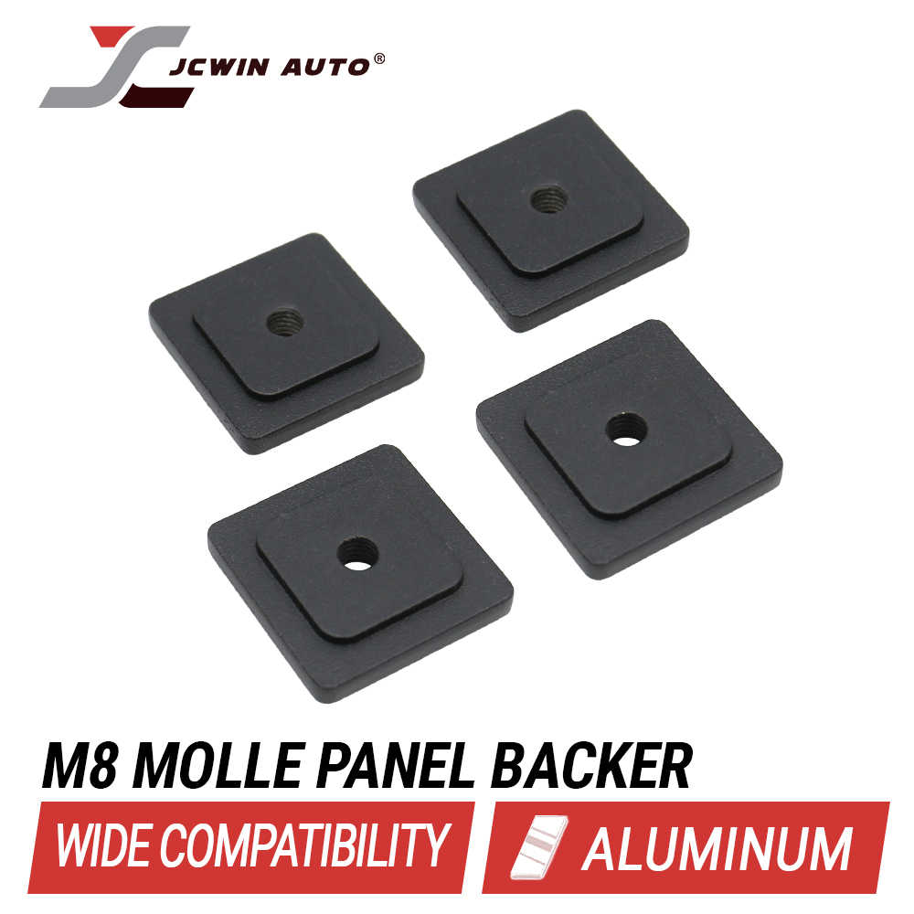 Four black M8 Molle panel backers with JCWin Auto branding on a white background.