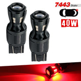 Two red LED brake lights with specifications on a white background