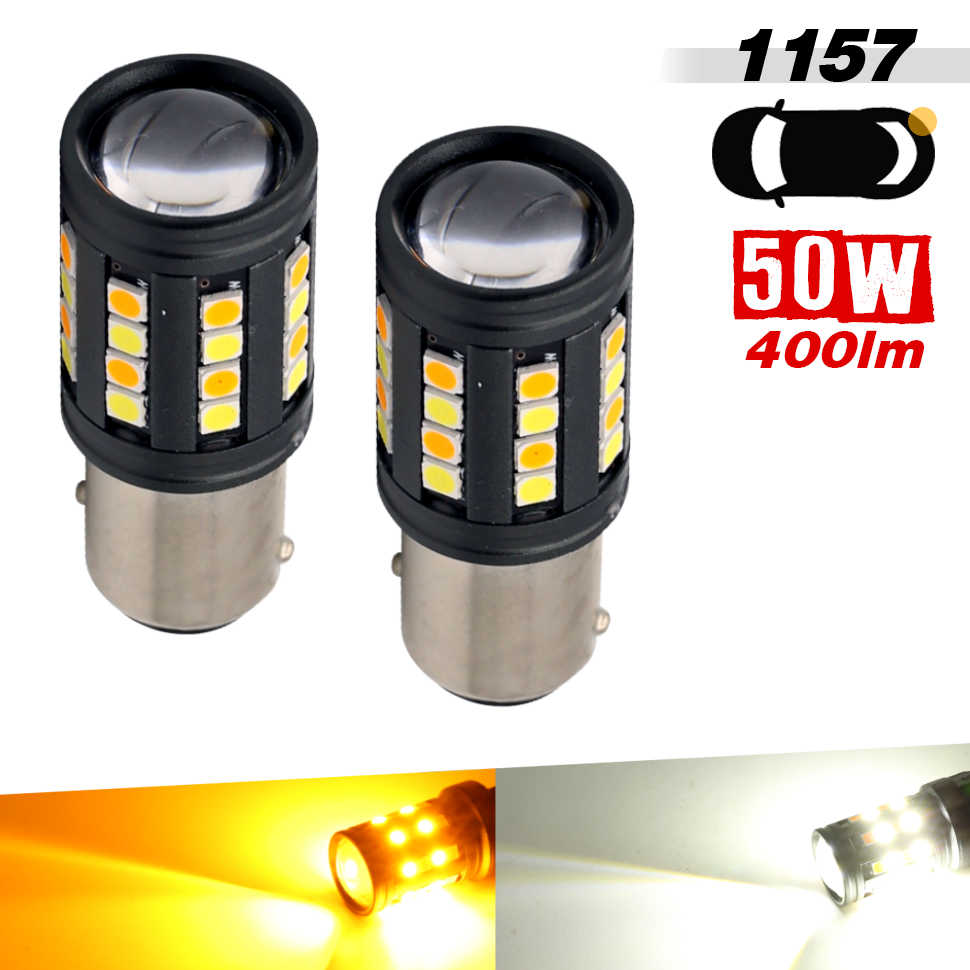 Two LED 1157 bulbs with specifications on a white background