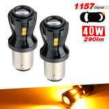 Two car signal lights with specifications on a white background