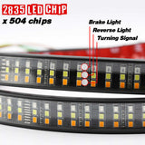 LED strip with 2835 LED chips and functions labeled on a white background