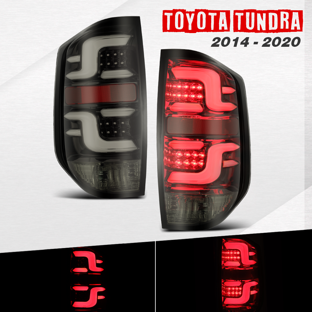 AlphaRex 2014-2021 Toyota Tundra Tail Lights LED Jet Black Smoke Brake Lamp Assembly