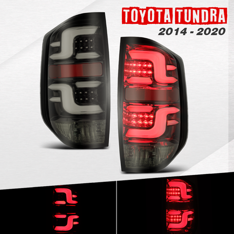 AlphaRex 2014-2020 Toyota Tundra Tail Lights LED Jet Black Smoke Brake Lamp Assembly