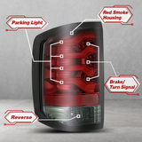AlphaRex 2014-2018 GMC Sierra 1500 LED Red Smoke Tail Lights Brake Lamp Housing Assembly