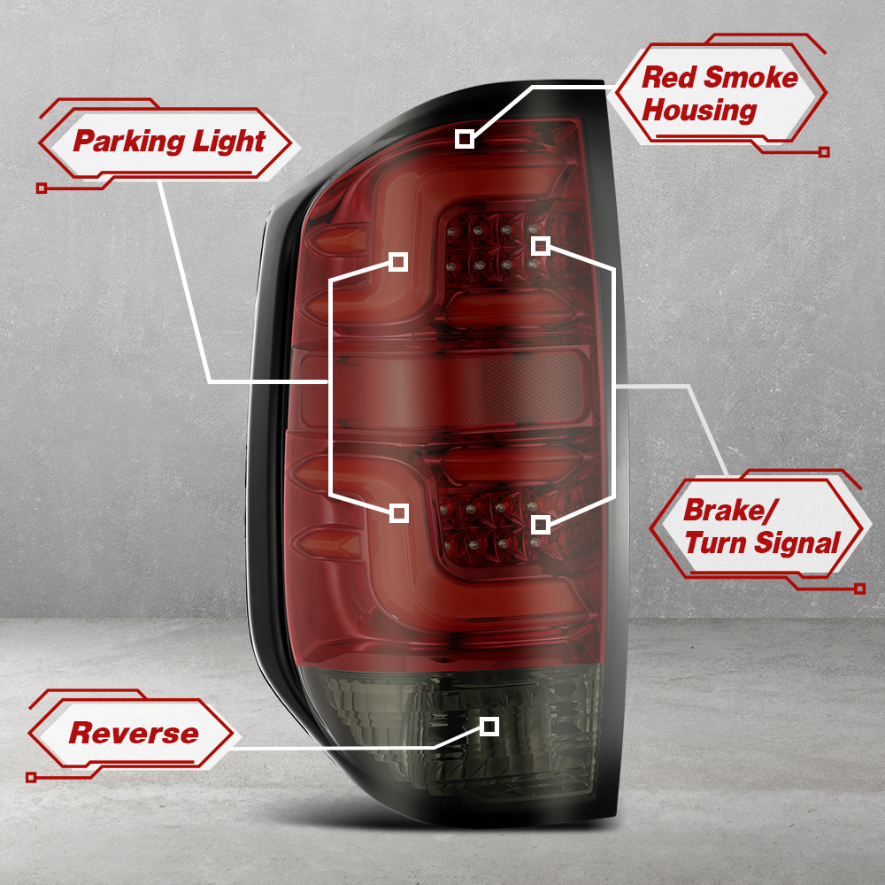 AlphaRex 2014-2021 Toyota Tundra Tail Lights LED Red Smoke Brake Lamp Assembly