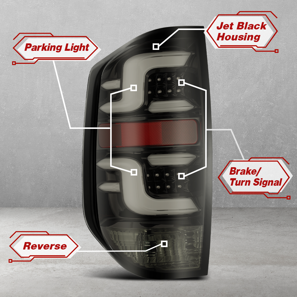 AlphaRex 2014-2021 Toyota Tundra Tail Lights LED Jet Black Smoke Brake Lamp Assembly
