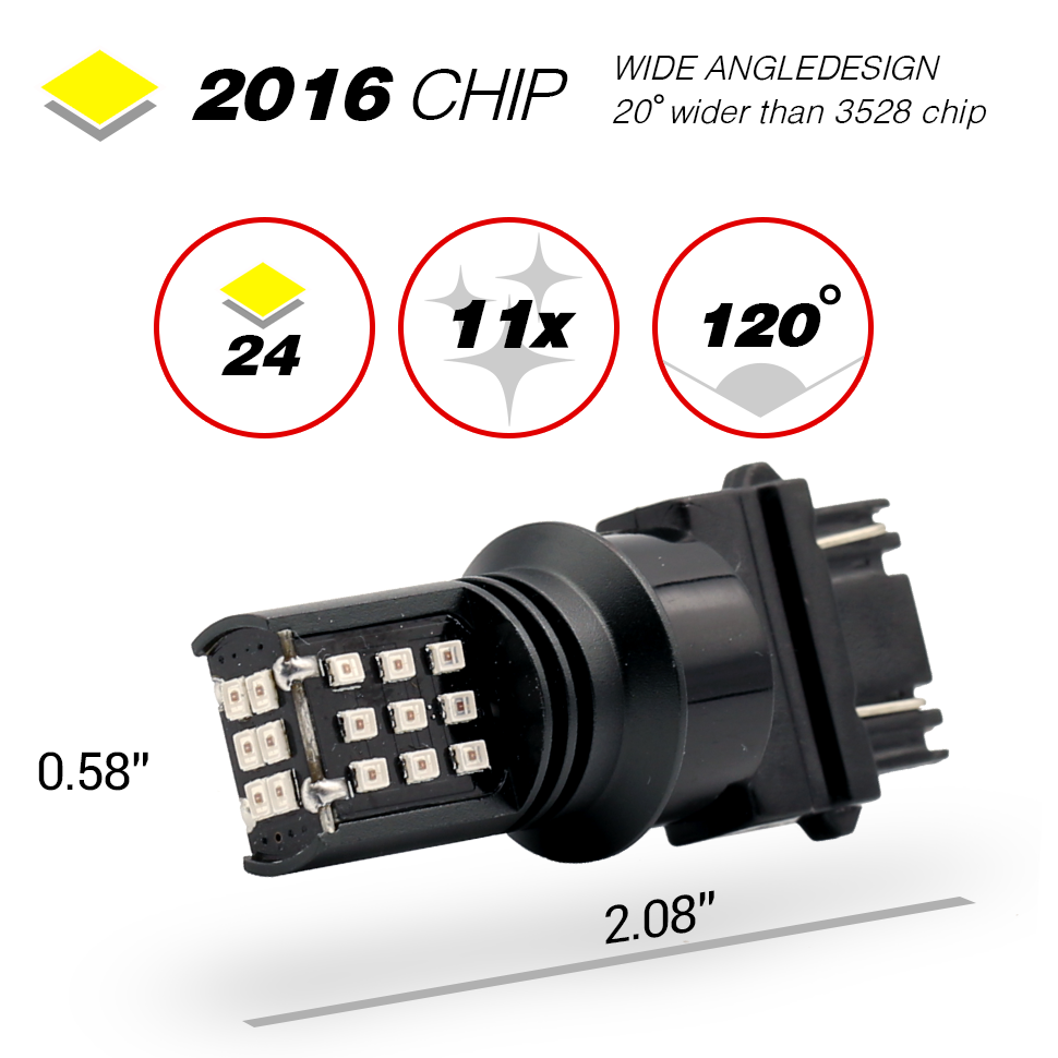 1157/3157/7443 Red Extra Bright Tail Brake LED Bulbs (SMD 2016, 24 LED chips)