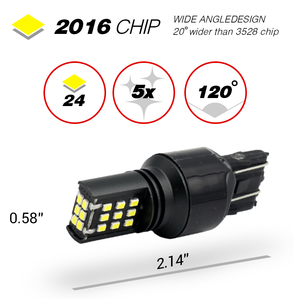1157/3157/7443 WHITE REVERSE/BRAKE/SIGNAL LED BULBS (SMD 2016, 24 LED chips)