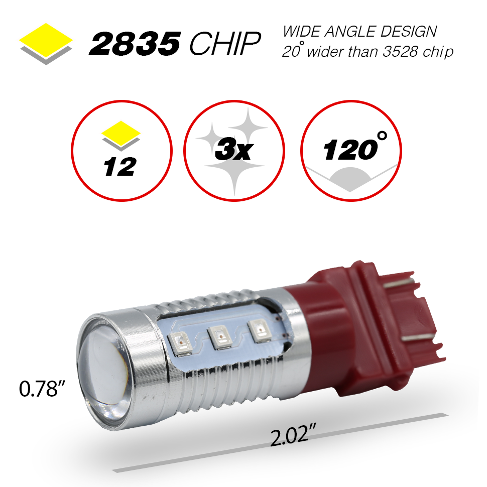 1157/3157/7443 Red Strobe Flash Tail Brake LED Bulbs (SMD 2835, 12 LED chips)