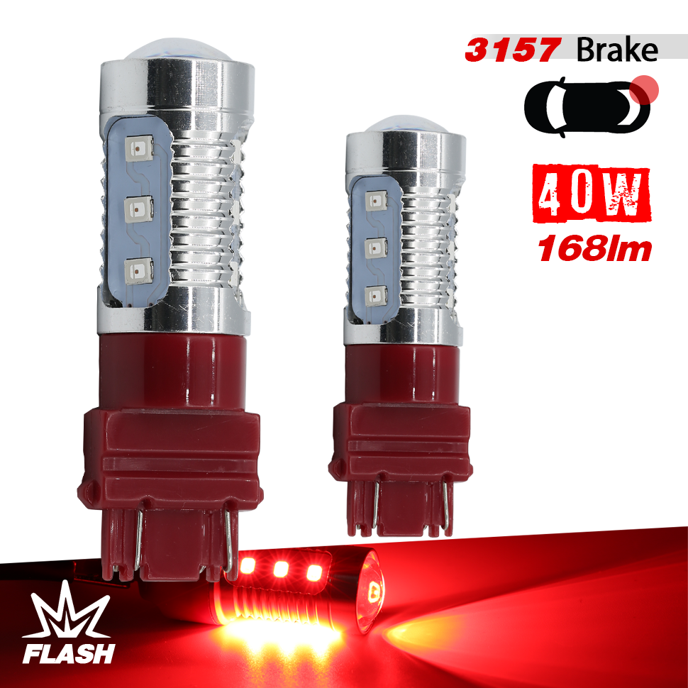 1157/3157/7443 Red Strobe Flash Tail Brake LED Bulbs (SMD 2835, 12 LED chips)