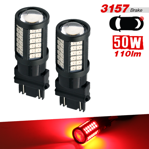 1157/3157/7443 Red Extra Bright Tail Brake LED Bulbs (SMD 2835, 64 LED chips)