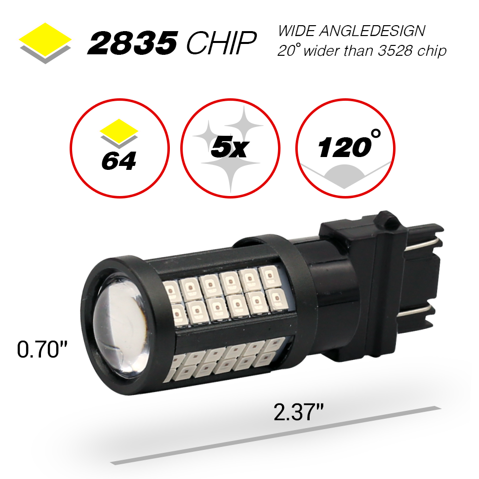 1157/3157/7443 Red Extra Bright Tail Brake LED Bulbs (SMD 2835, 64 LED chips)