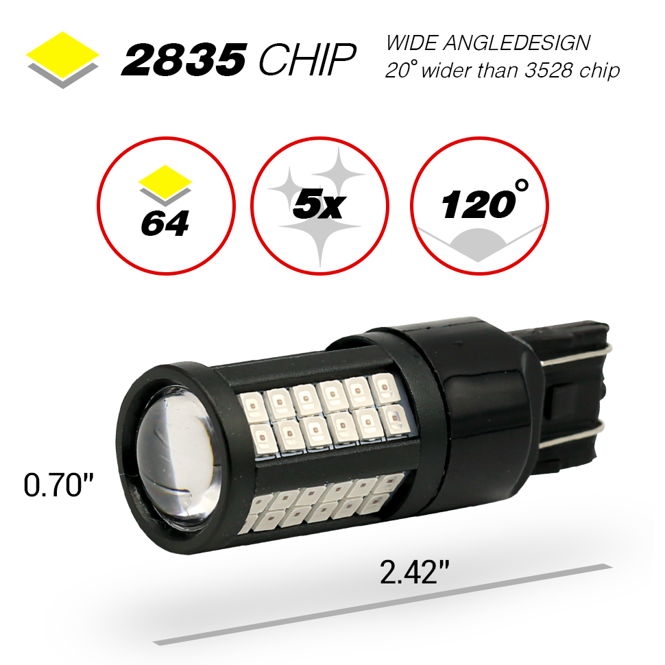 1157/3157/7443 Red Extra Bright Tail Brake LED Bulbs (SMD 2835, 64 LED chips)