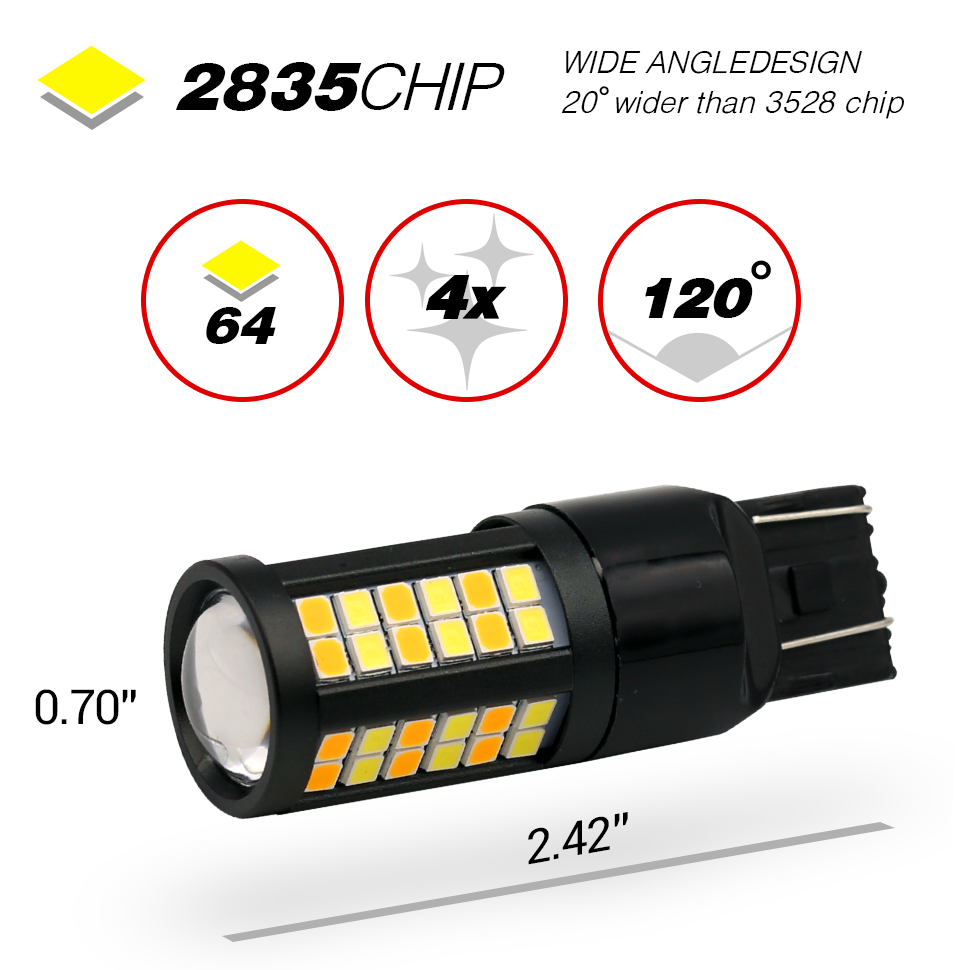Switchback LED Light Bulbs - White/Amber 64 SMDs - 1157 / 3157 / 7443