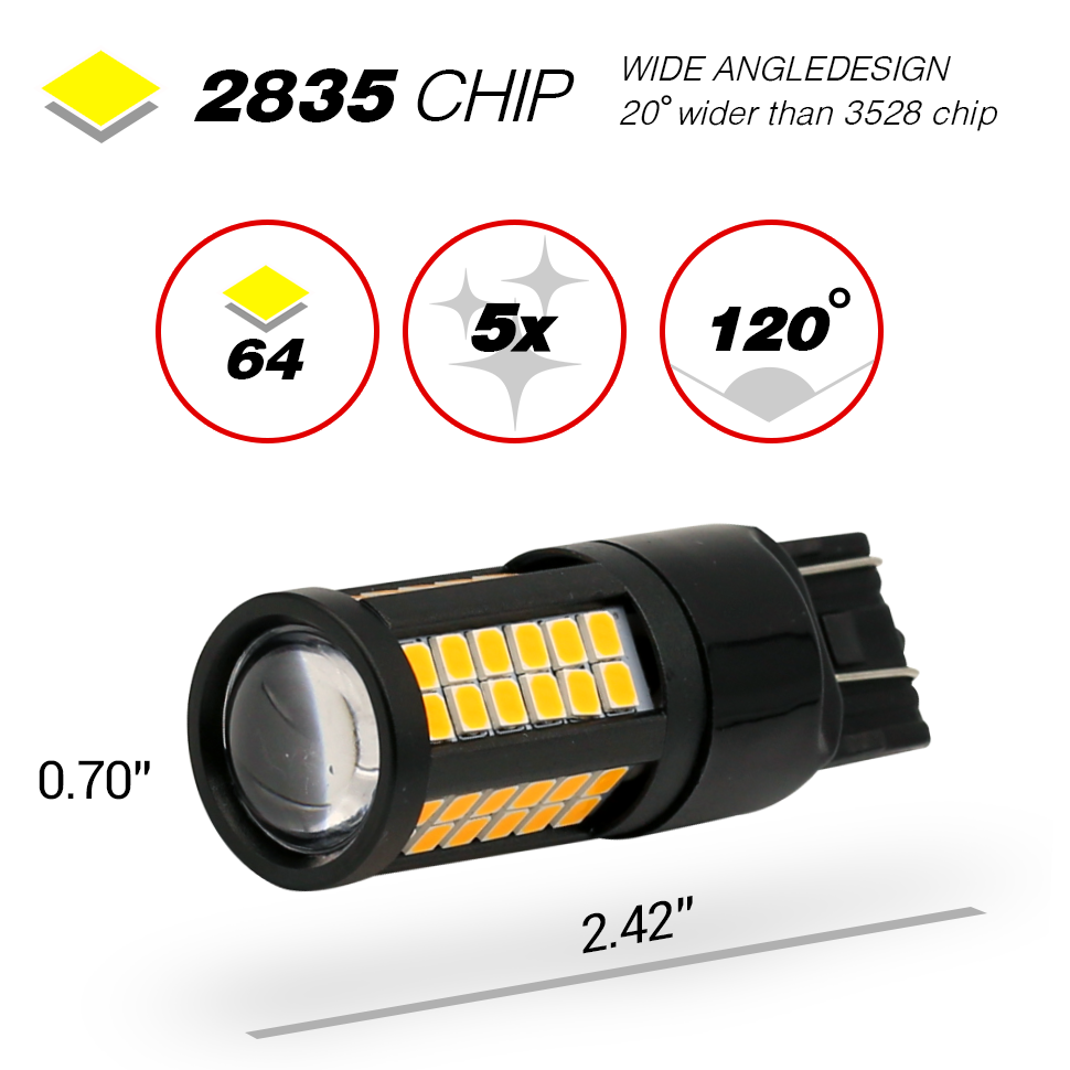1157/3157/7443 YELLOW EXTRA BRIGHT TURN SIGNAL LED BULBS (SMD 2835, 64 LED chips)