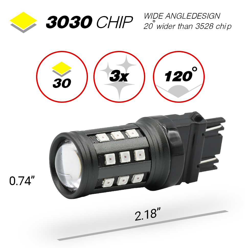 1157/3157/7443 Red Extra Bright Tail Brake LED Bulbs (SMD 3030, 30 LED chips)