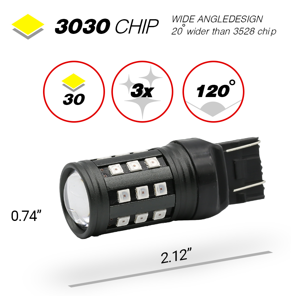 1157/3157/7443 Red Strobe Flash Tail Brake LED Bulbs (SMD 3030, 30 LED chips)