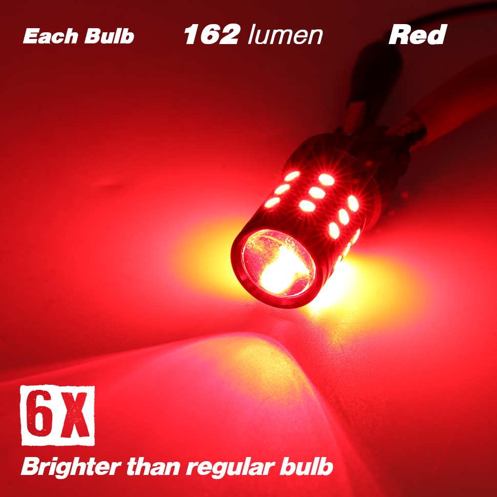 1157/3157/7443 Red Strobe Flash Tail Brake LED Bulbs (SMD 3030, 30 LED chips)