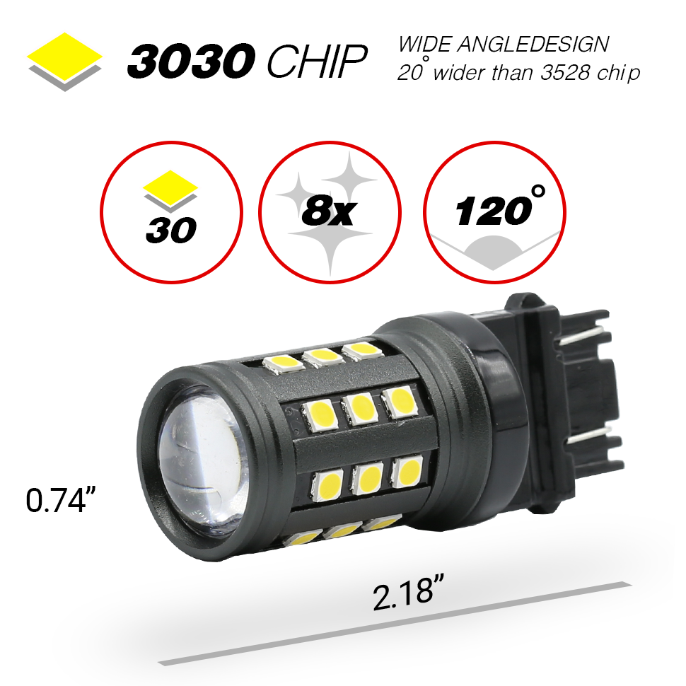 1157/3157/7443 White Extra Bright Reverse/Brake/Signal LED Bulbs (SMD 3030, 30 LED chips)