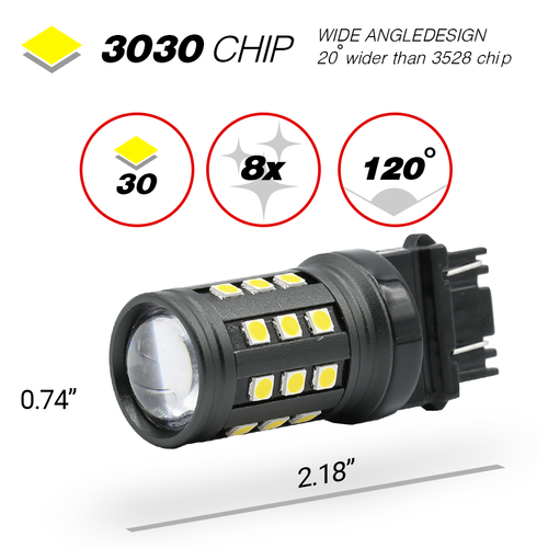 1157/3157/7443 White Extra Bright Reverse/Brake/Signal LED Bulbs (SMD 3030, 30 LED chips)
