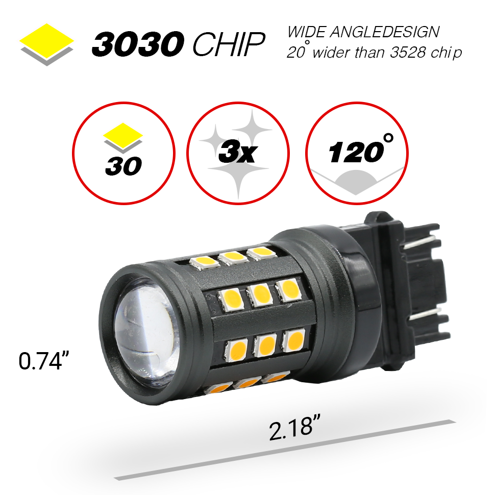 1157/3157/7443 Yellow Extra Bright Turn Signal LED Bulbs (SMD 3030, 30 LED chips)