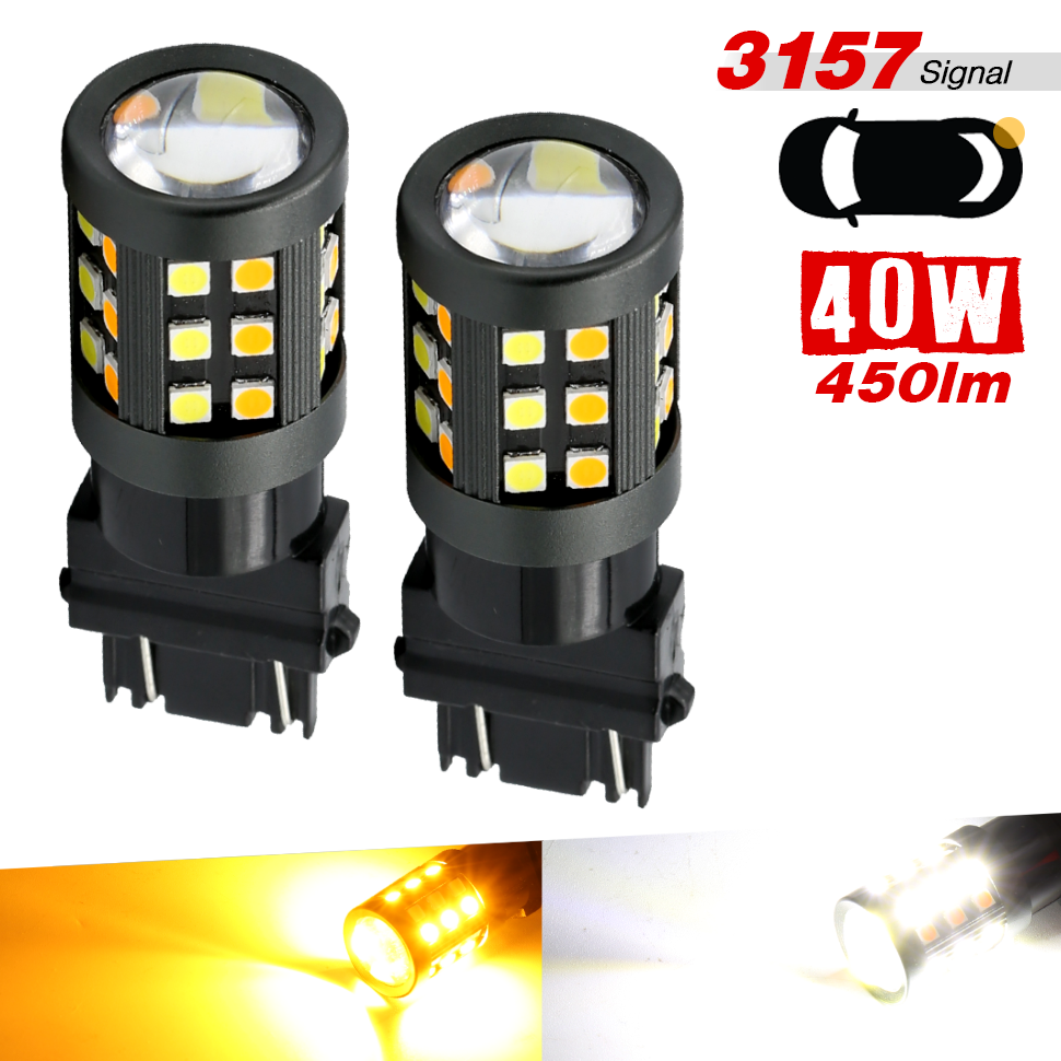 Switchback LED Light Bulbs - White/Amber 36 SMDs - 3157 / 7443 / 1157