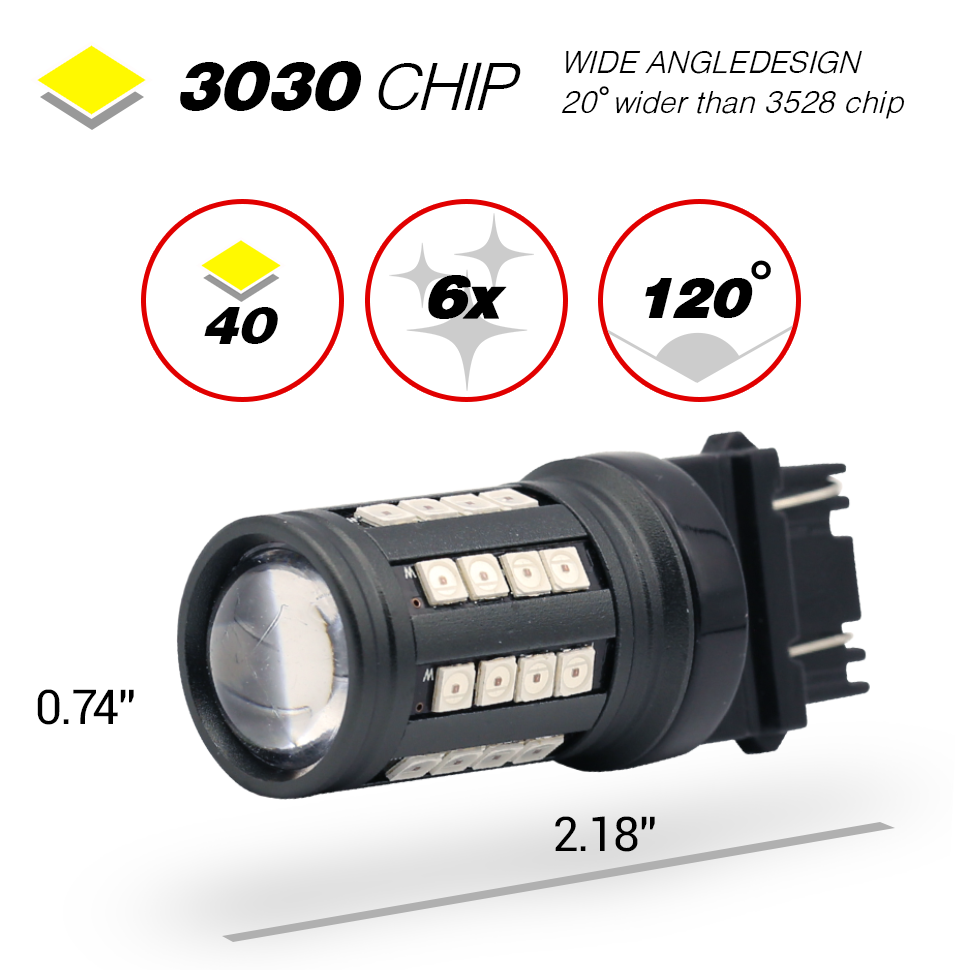 1157/3157/7443 Red Extra Bright Tail Brake LED Bulbs (SMD 3030, 40 LED chips)