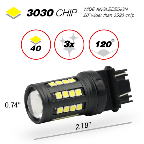 1157/3157/7443 White Extra Bright Reverse/Brake/Signal LED Bulbs (SMD 3030, 40 LED chips)