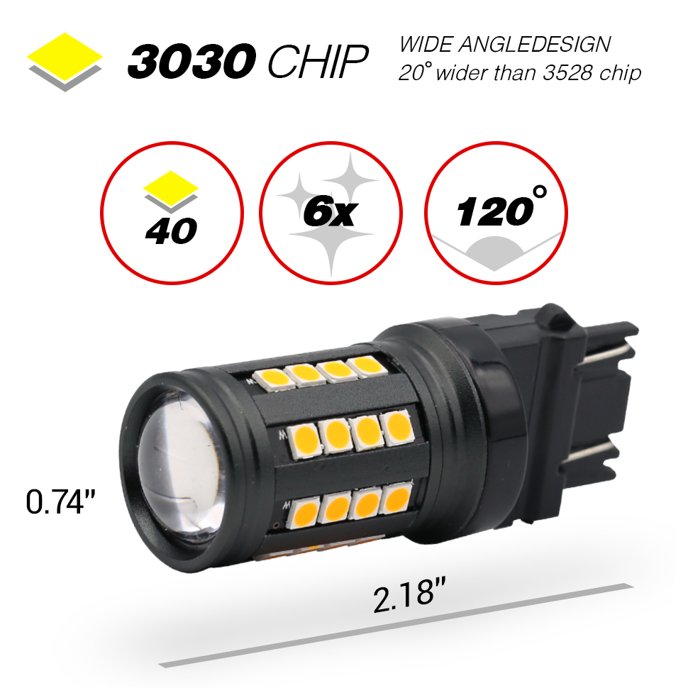 1157/3157/7443 Yellow Extra Bright Turn Signal LED Bulbs (SMD 3030, 40 LED chips)