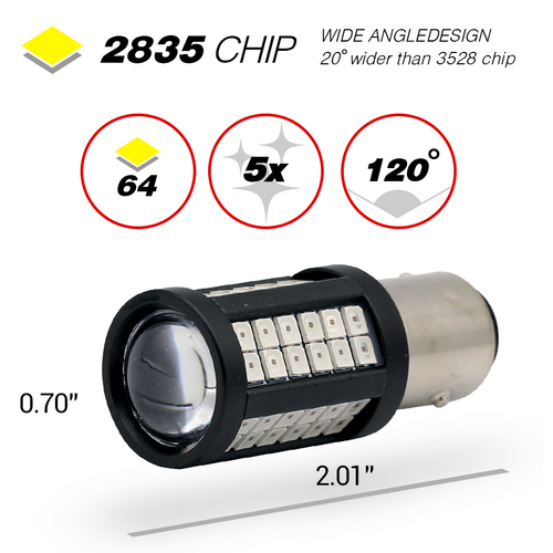 1157/3157/7443 Red Extra Bright Tail Brake LED Bulbs (SMD 2835, 64 LED chips)