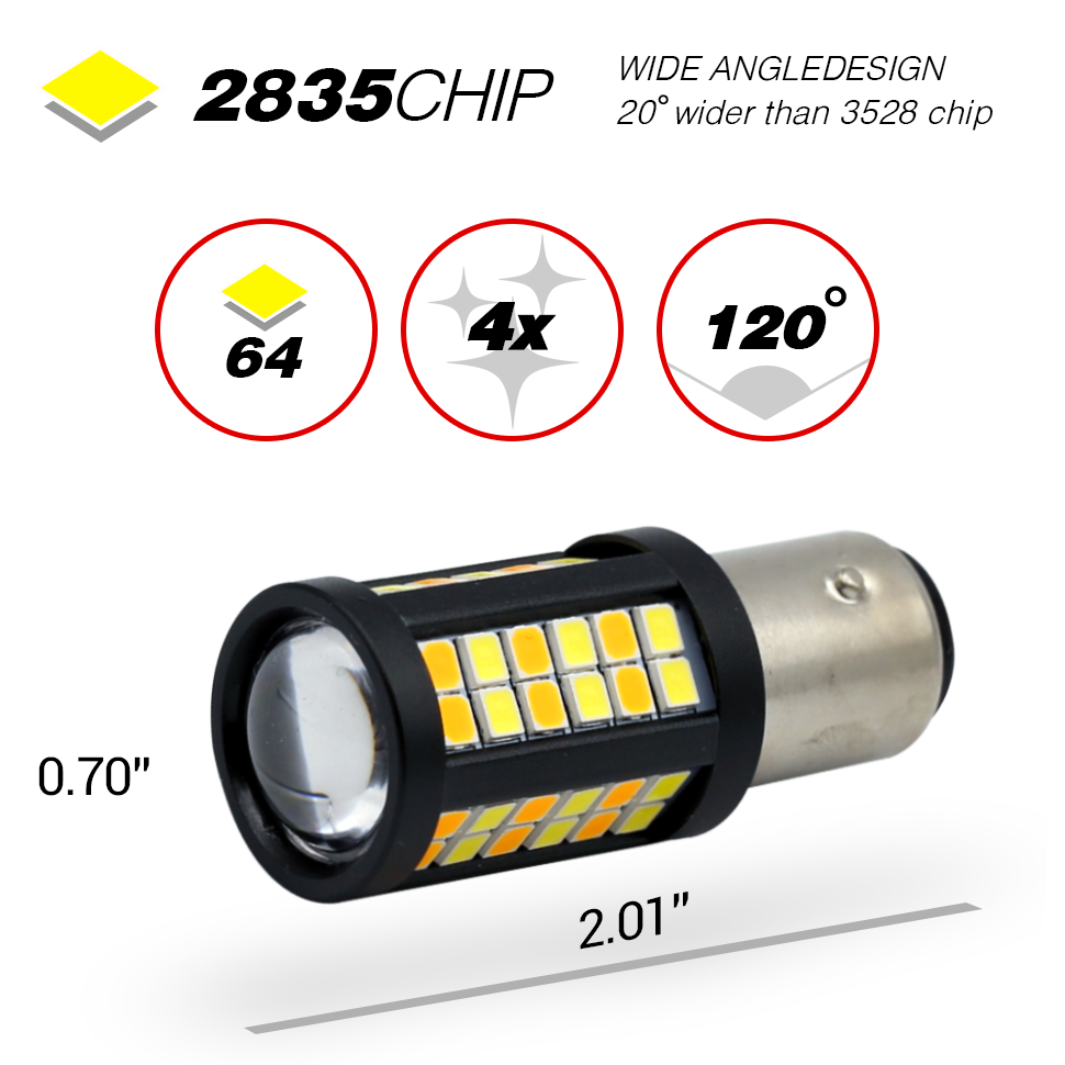 Switchback LED Light Bulbs - White/Amber 64 SMDs - 1157 / 3157 / 7443