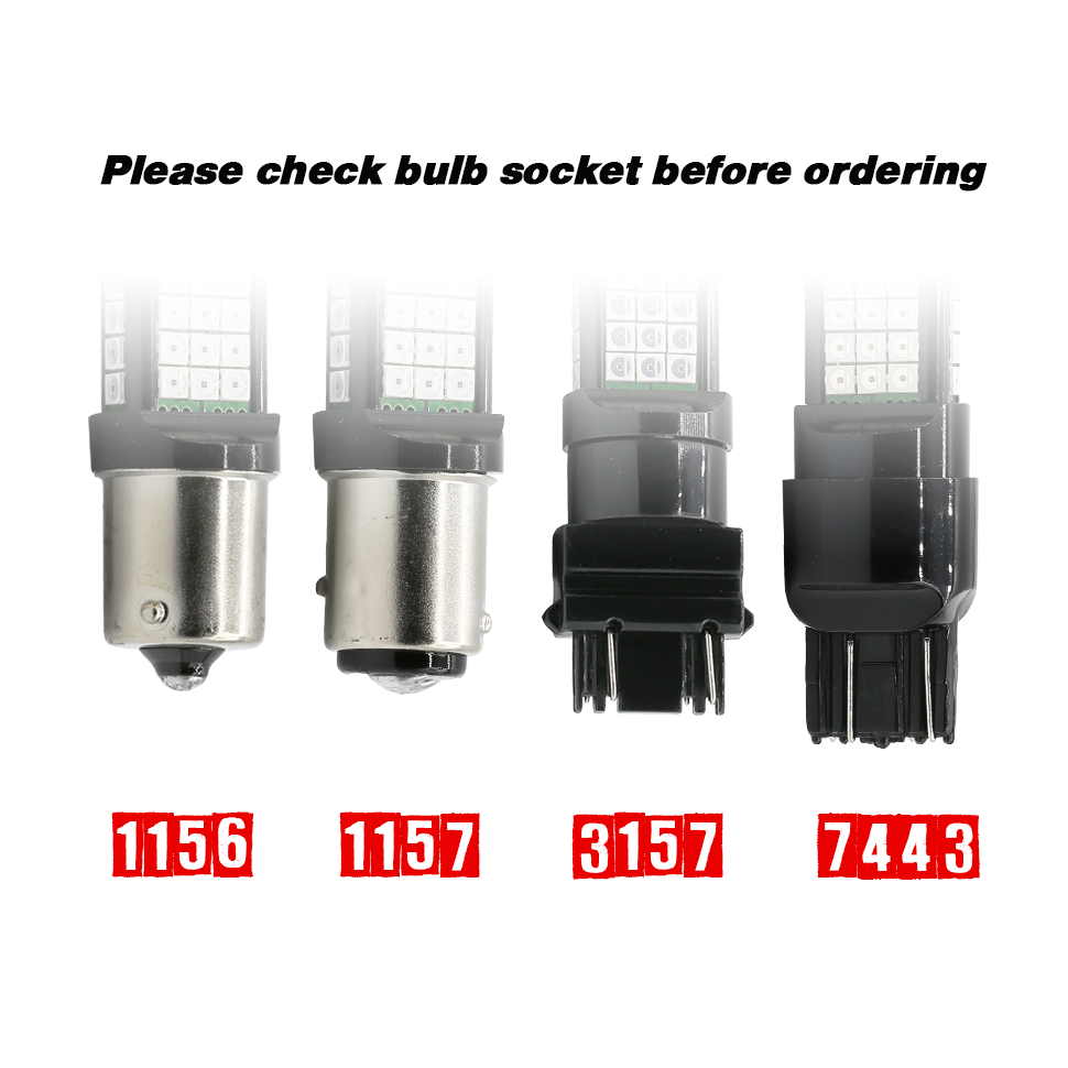 1157/3157/7443 Red Strobe Flash Tail Brake LED Bulbs (SMD 2835, 33 LED chips)