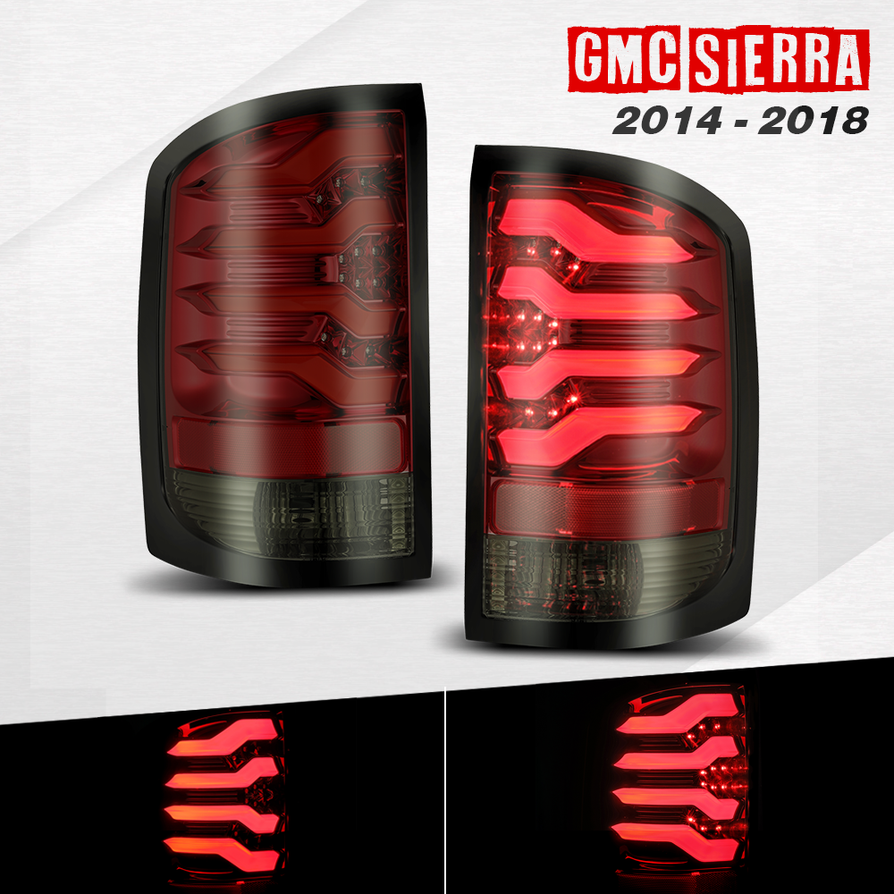AlphaRex 2014-2018 GMC Sierra 1500 LED Red Smoke Tail Lights Brake Lamp Housing Assembly
